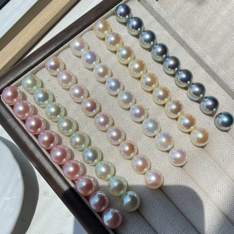 Shijia Technology Aurora Akoya Imitation Pearl Fairy Mirror Aurora Half Hole Loose Bead Earring Accessories Perfect Round Bright Light