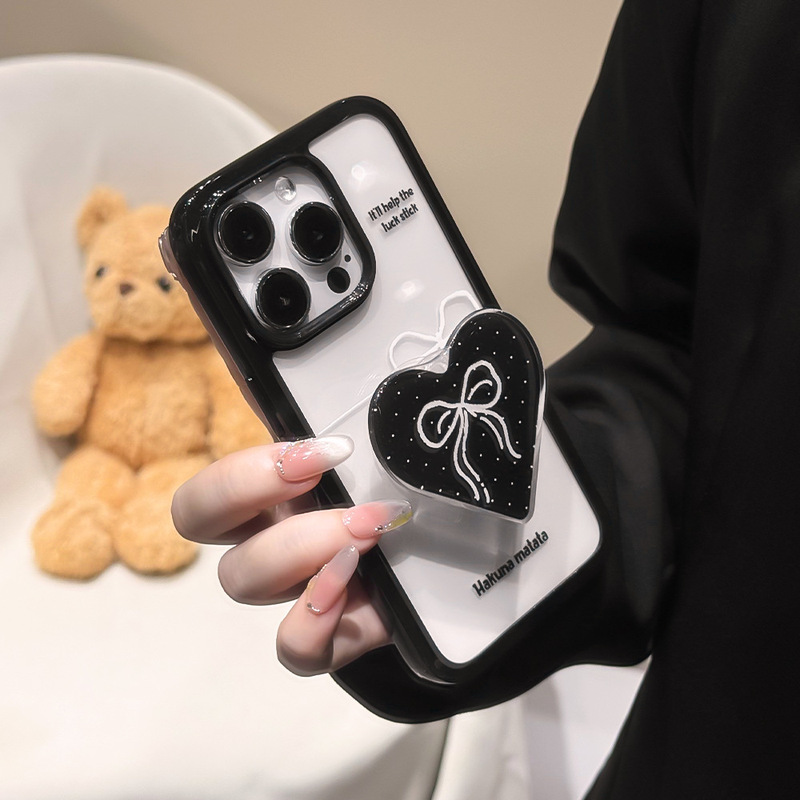 ins风爱心蝴蝶结支架适用苹果16PRO手机壳亚克力透明iPhone14/15|undefined