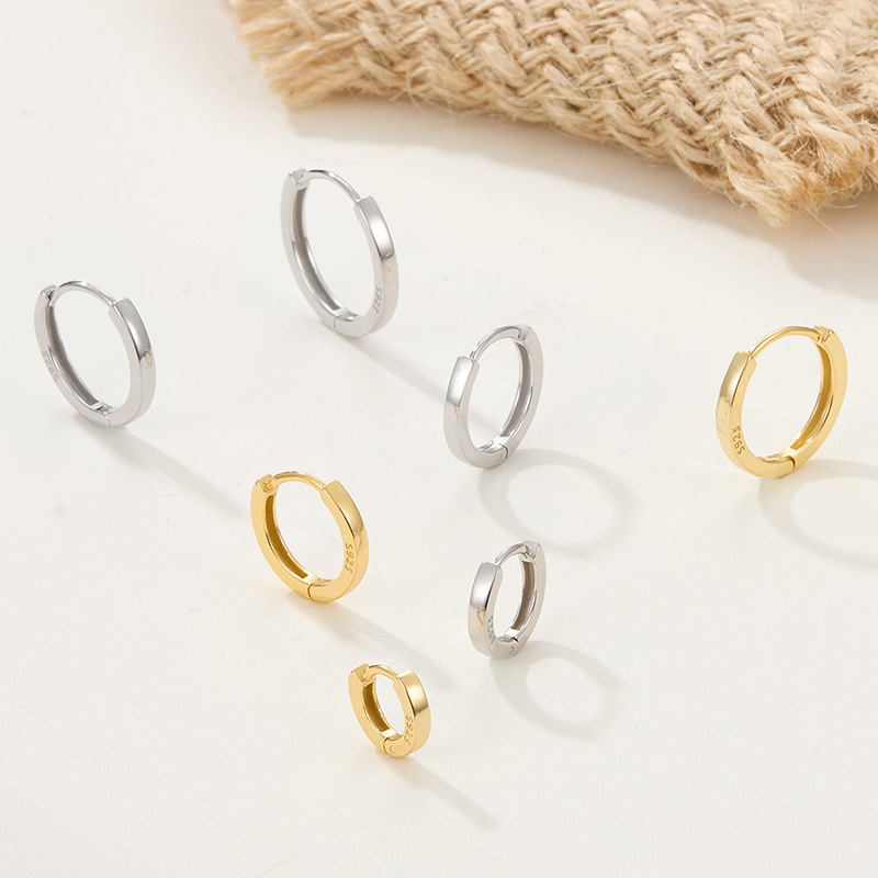 4g Weight 0.03µm Gold Plating Thickness 1 Pair 925 Sterling Silver Solid Color Hoop Earrings
