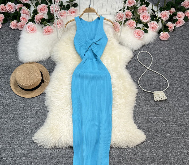 Femmes Robe Moulante Élégant Sexy Col Rond Dos Nu Sans Manches Couleur Unie Maxi Longue Robe Vacances Banquet display picture 2