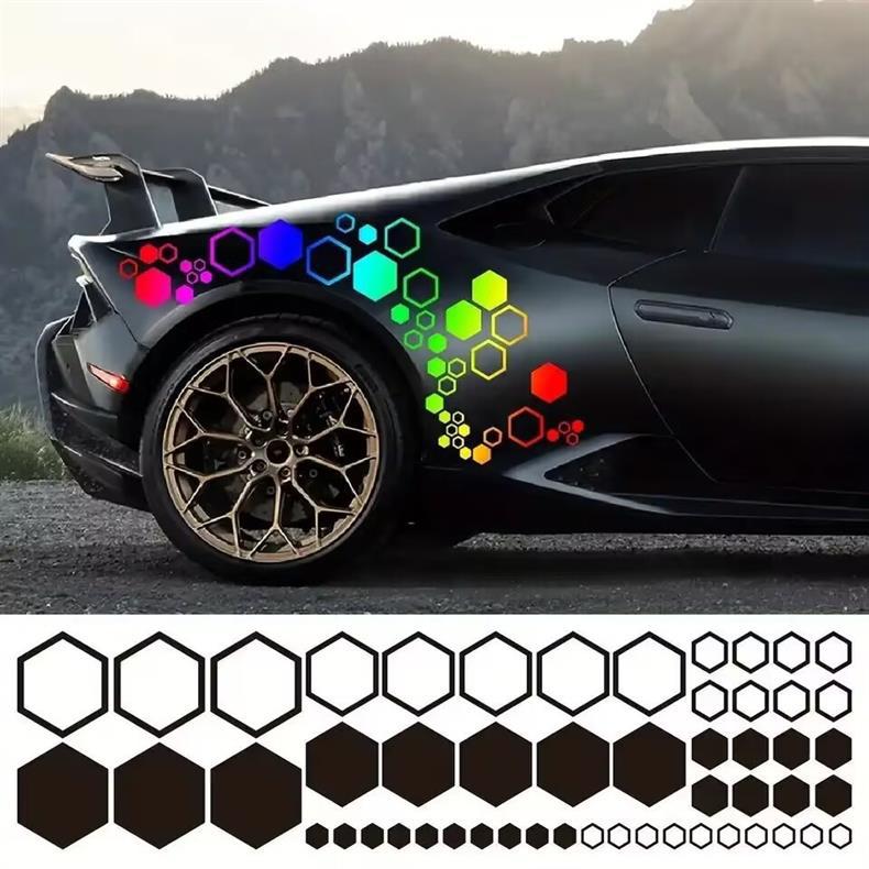 Cross-border foreign trade hexagonal car stickers creative personality electric motorcycle honeycomb high sense scratch cover stickers