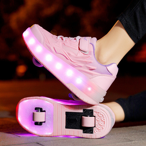Cross-border direct sales dual-wheel runaway shoes, charging model, children and adult wheel shoes with lights, unisex sports shoes, roller skates