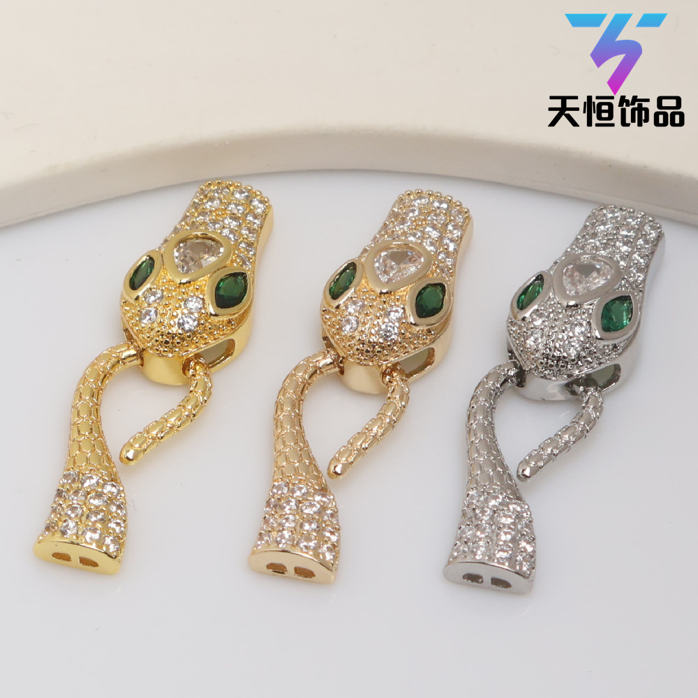 新款diy珍珠配件镶锆石蛇形扣头蛇头蛇尾挂钩扣收尾扣子 半成品托