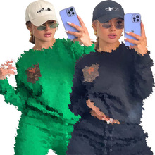 Y71620欧美女装跨境批发 新款潮流 皮革口袋 压花  套装 现货