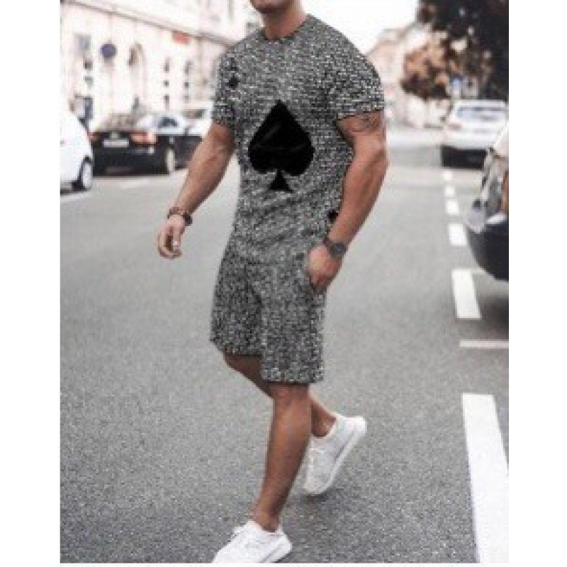 2023 verano transfronterizo camiseta 3D europea y americana manga corta pantalones cortos de dos piezas deportivos casuales para hombres