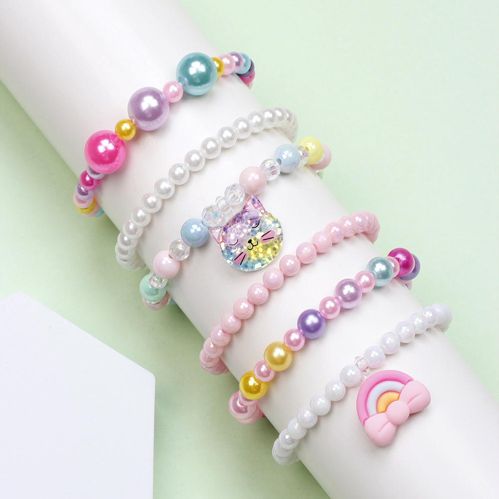 Cute Unicorn Cat Strawberry Plastic Beaded Bracelets 6 Pieces