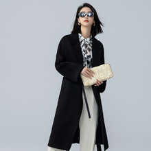 2024年秋冬新款骆驼绒西装领双面呢子宽松纯色带兜系带长款大衣女