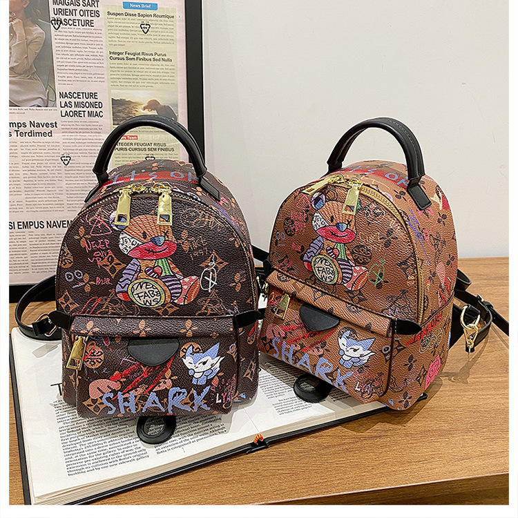 Stylish Graffiti Printed Backpack For Women Cute Bear School Bag_voghion.com