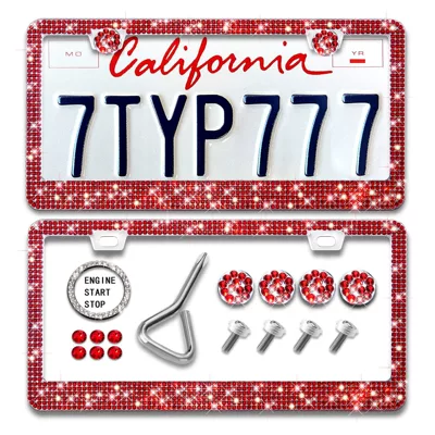 License Plate Frame Simple and Fashionable License plate holder/license plate holder - red-rhinestone-one-button-start-screwdriver