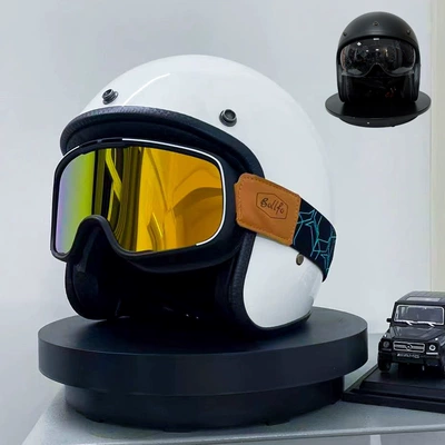 Motorcycle Helmets, Small Helmets, Harley, Motosiklet kaskı (dəbilqə) - second-generation-fiberglass-bright-white-pilot-endoscope-with-goggles-m