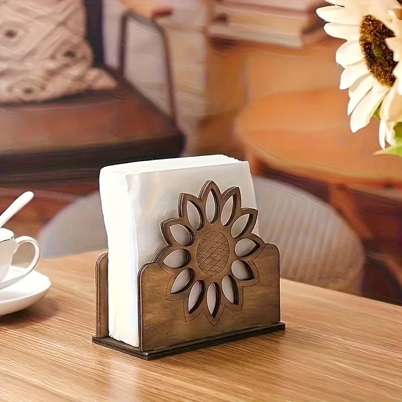 Colgar decoración de servillas de madera transfronteriza marco de servillas de madera vertical girasol forma marco de almacenamiento de servillas de papel comedor distribución de servillas de madera sólida