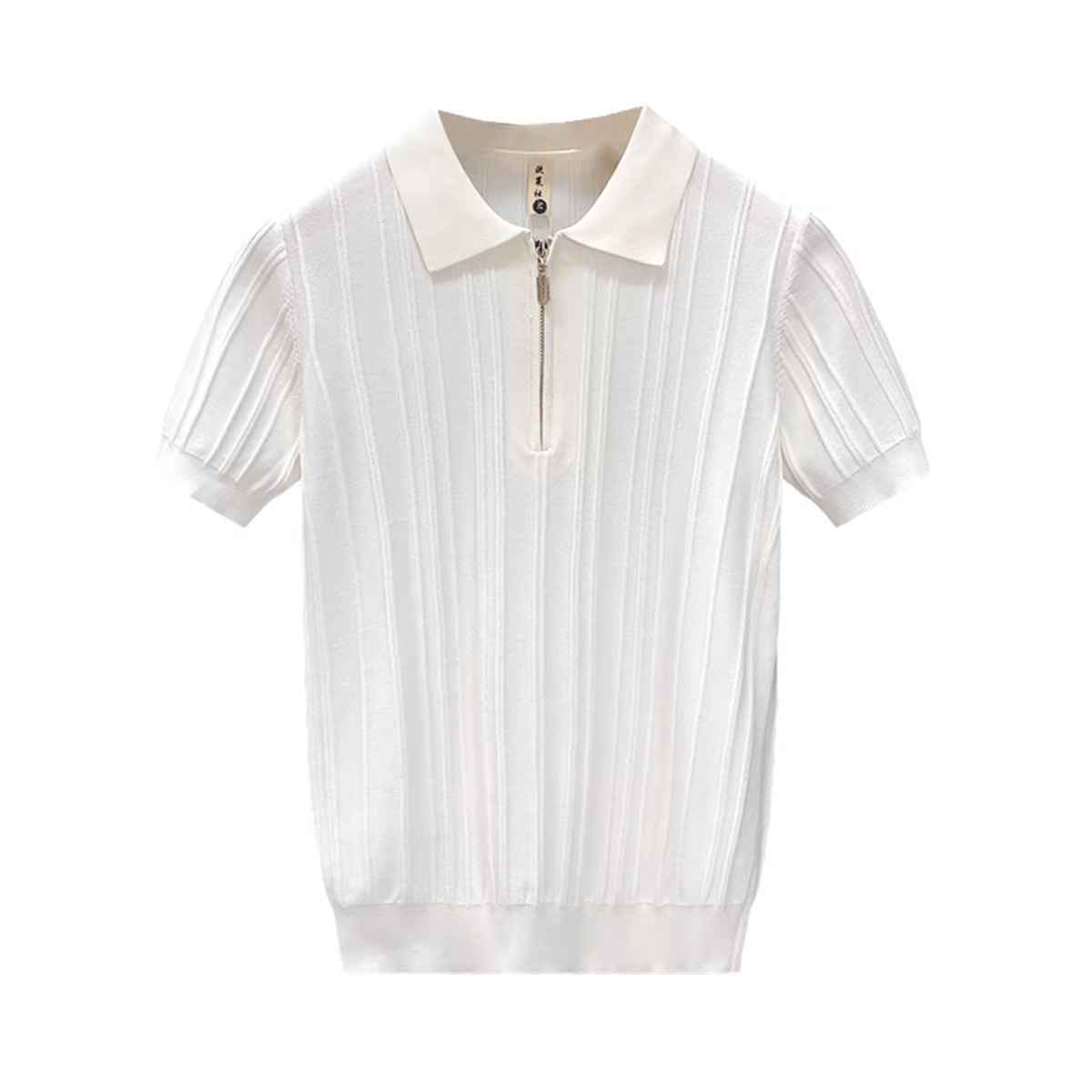 Herren Halb-reißverschluss Strickpolo Kurzarm Eisseide Top_voghion.com
