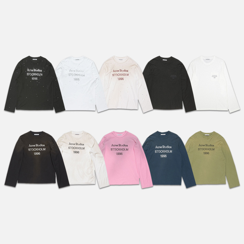 跨境潮牌AC 1996烫钻字母印花水洗做旧轻奢男女宽松纯棉长袖T恤