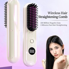 跨境新品充电式无线直发梳便携负离子直发器直卷两用不伤发卷发器