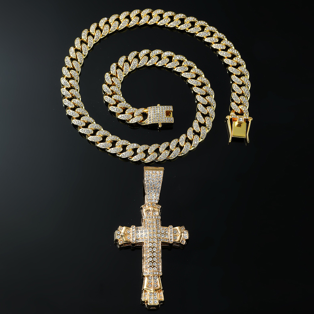 Men'S Gender Plating, Inlay Design Hip-hop Cross Alloy Plating Inlay Rhinestones Men's Pendant Necklace