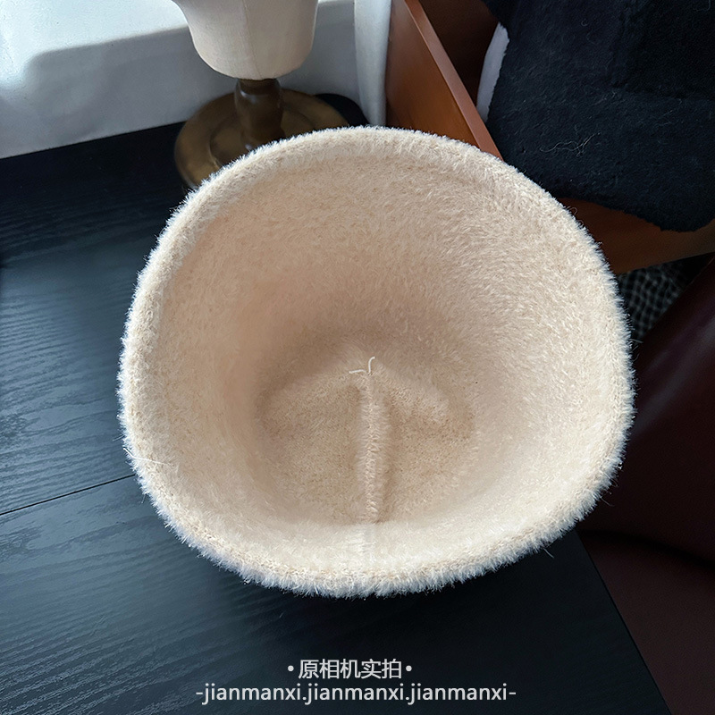 韩系纯色毛绒素颜渔夫帽子女秋冬氛围感百搭盆帽大头围保暖水桶帽|undefined