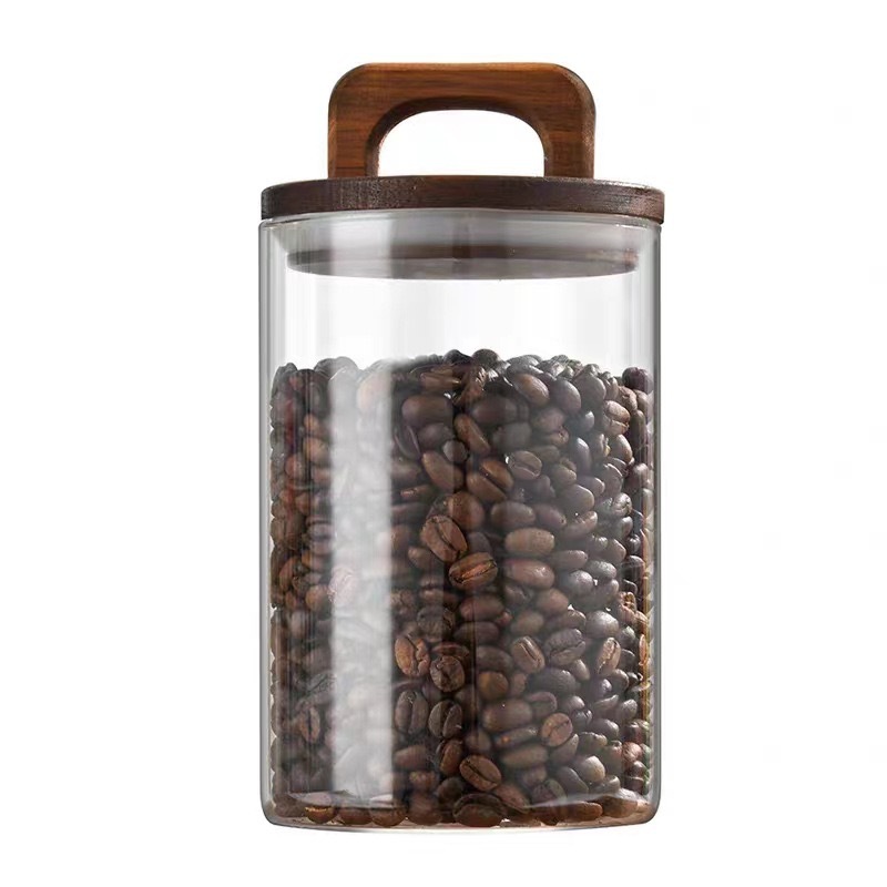 Alta borosilicona americana mango de madera tanque de almacenamiento de gran capacidad de cocina tanque de almacenamiento de granos de café multi-especificación sellado tanque de almacenamiento