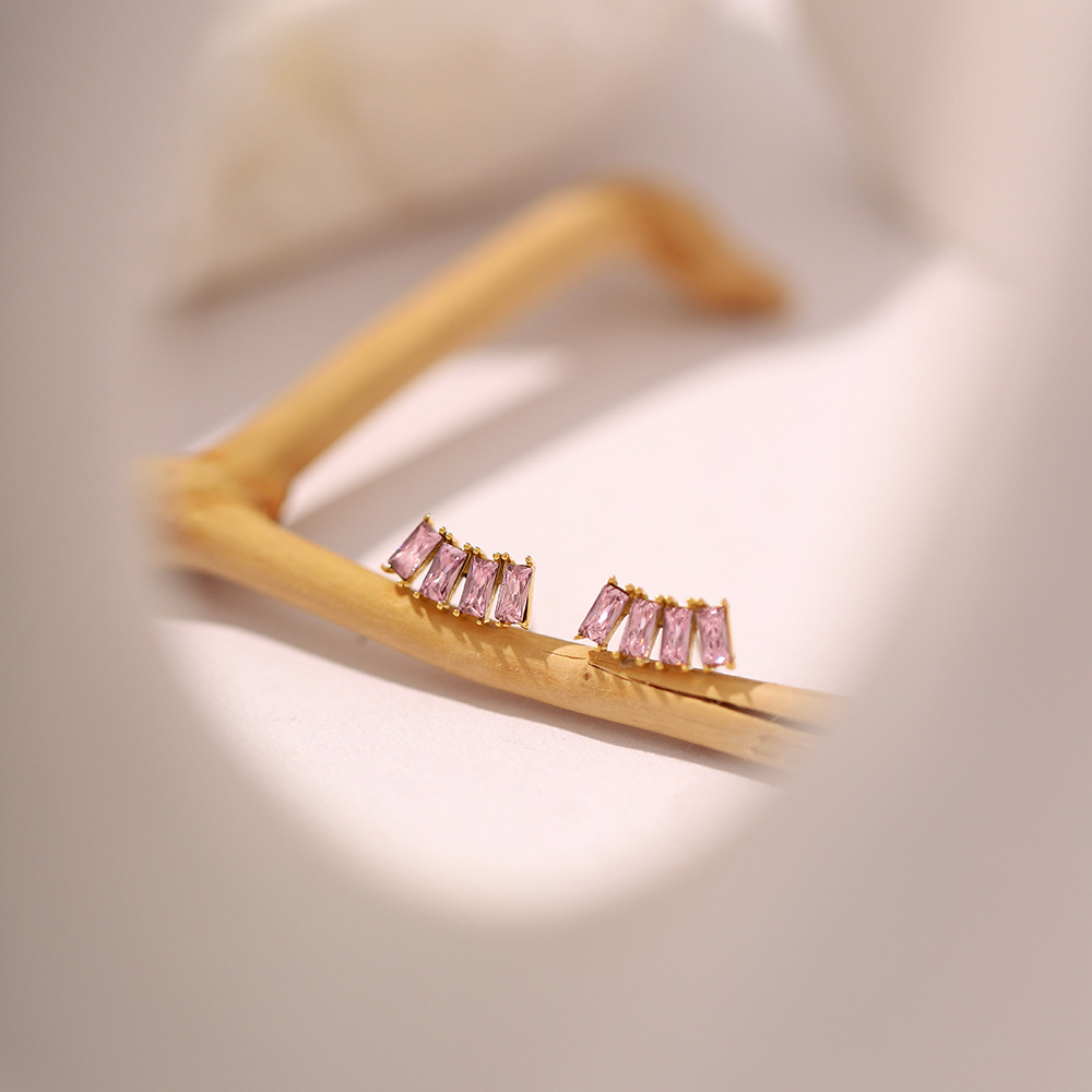 Luxurious Geometric Stainless Steel Earrings Gold Plated Zircon Stainless Steel Earrings