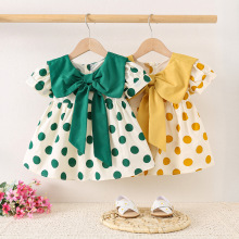 1461 夏季新品 女宝宝短袖棉布裙大翻领满身圆点面部裙子代销