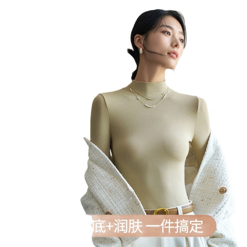 同款半高领打底衫女德绒秋冬内搭5新加绒厚羊毛黑色针织衣针织衫|undefined