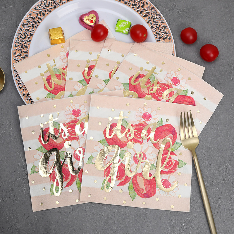 JUSTFORYOU printed napkin pink flower gilding color tissue hotel wedding Western restaurant placemat paper JUSTFORYOU printed napkin pink flower gilding color tissue hotel wedding Western restaurant placemat paper