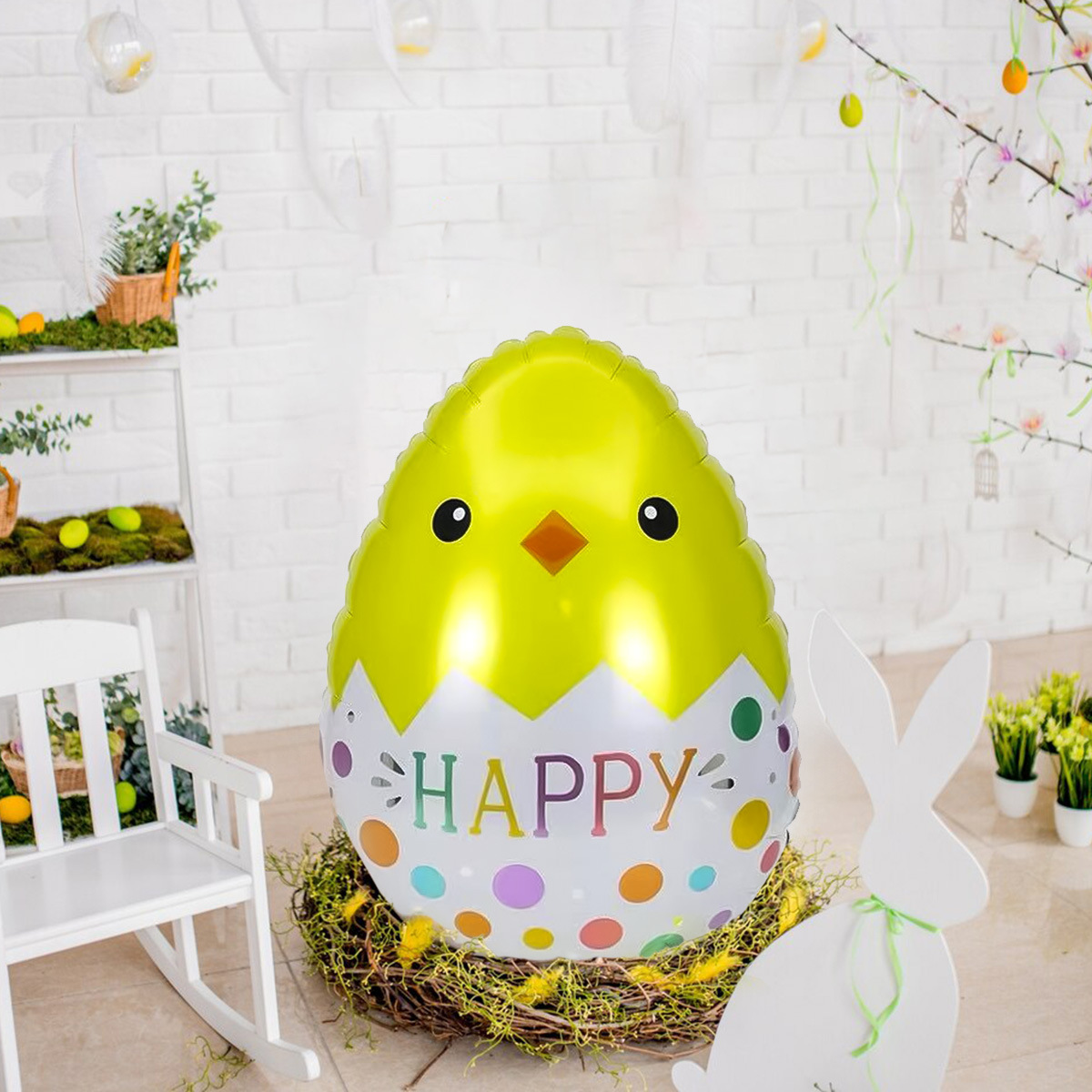 Globo de Pascua de dibujos animados 4D sting conejito huevo modelado escena festiva decoración de película de aluminio globo tridimensional