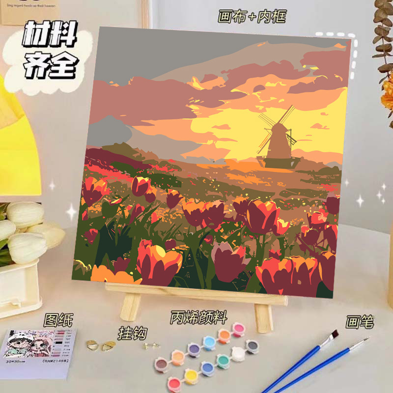 バラのデジタル油絵diy子供の塗り絵の高級感手作りの風景の花の対外貿易の露店の商品|undefined