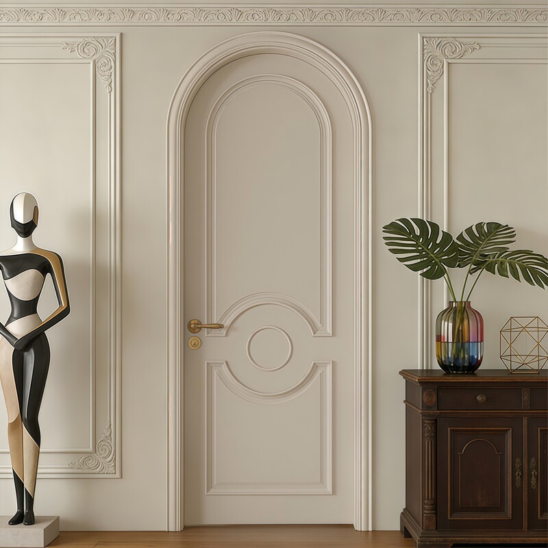 Cross-Border French-Style Arched Wooden Door, Painted Cream Composite Solid Wood Door, Curved Interior Door, Single Door, Room Door Cross-Border French-Style Arched Wooden Door, Painted Cream Composite Solid Wood Door, Curved Interior Door, Single Door, Room Door