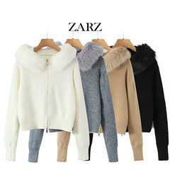 ZARZ 自制 欧美风 新款女装 洋气 百搭时尚 假毛领拉链开衫毛衣