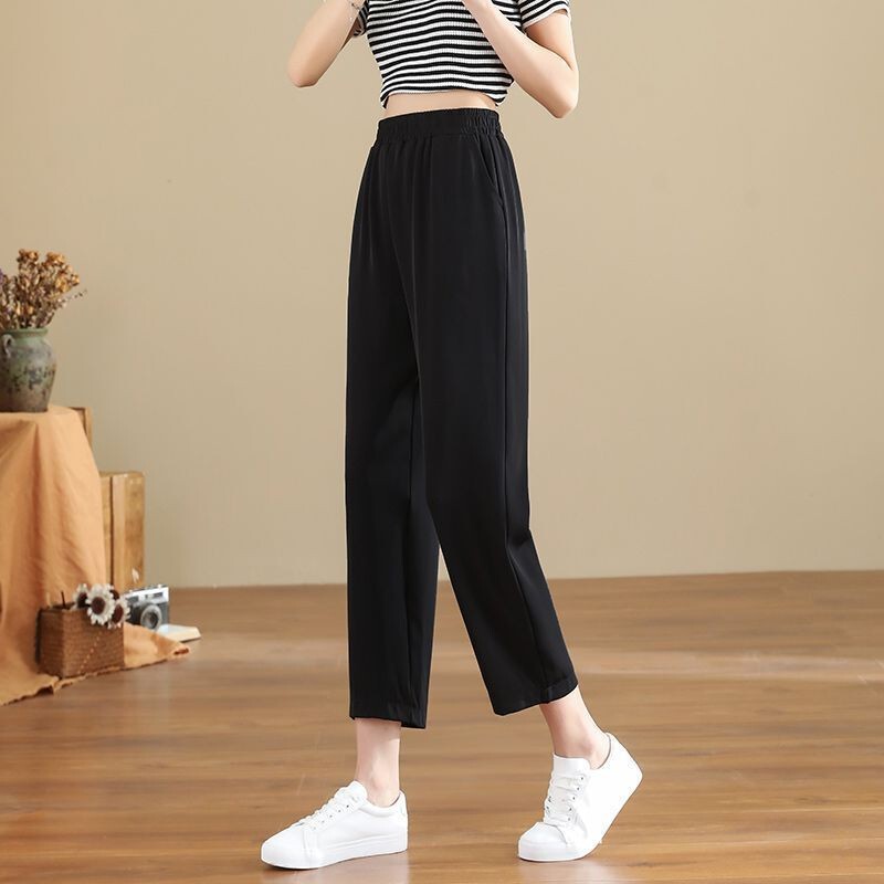 夏用薄手のショートパンツ、背の低い女性向けのアイスシルクパンツ、薄手のカジュアルストレートパンツ、スリムでドレープ感のある9点パンツ|undefined