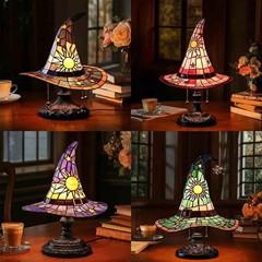 国境を越えたスタインドグラスWitch Hat Lamp魔女帽子ランプUSBプラグLEDマジックランプ