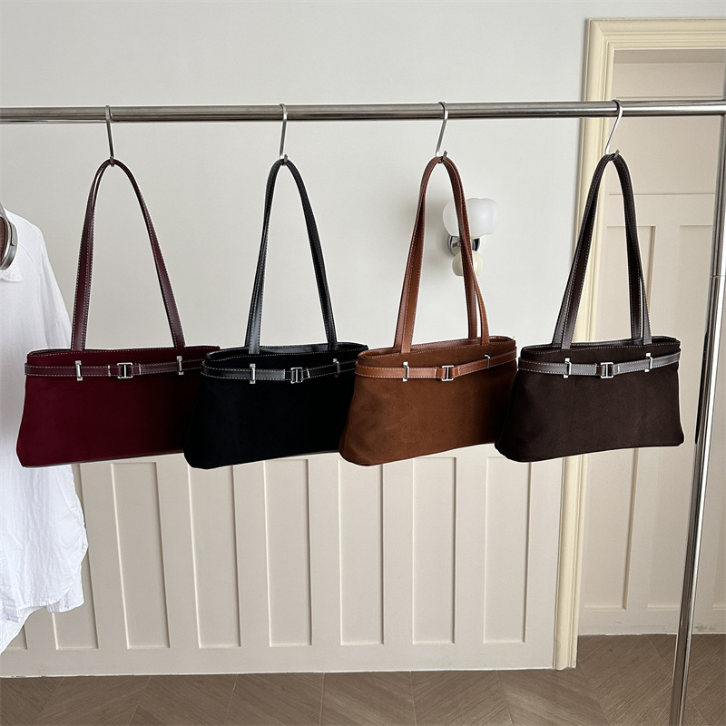 Vintage niche high-end cross-border foreign trade style suede design fashion versatile chic shoulder underarm bag