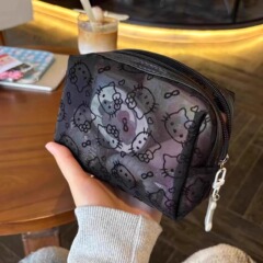 かわいいキティメッシュ化粧品バッグ毎日の旅行ポータブル外出データケーブル雑貨新しい収納袋