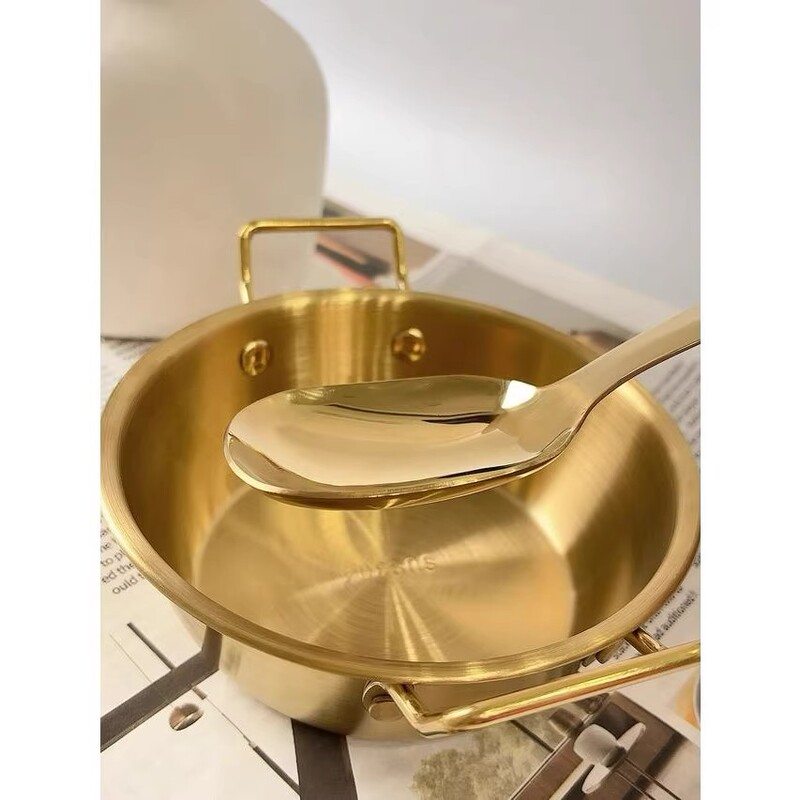 Food-Grade Stainless Steel Korean Rice Wine Bowl, Golden Double-Handle Bowl + Super Cute Golden Jar with Spoon for Home Use