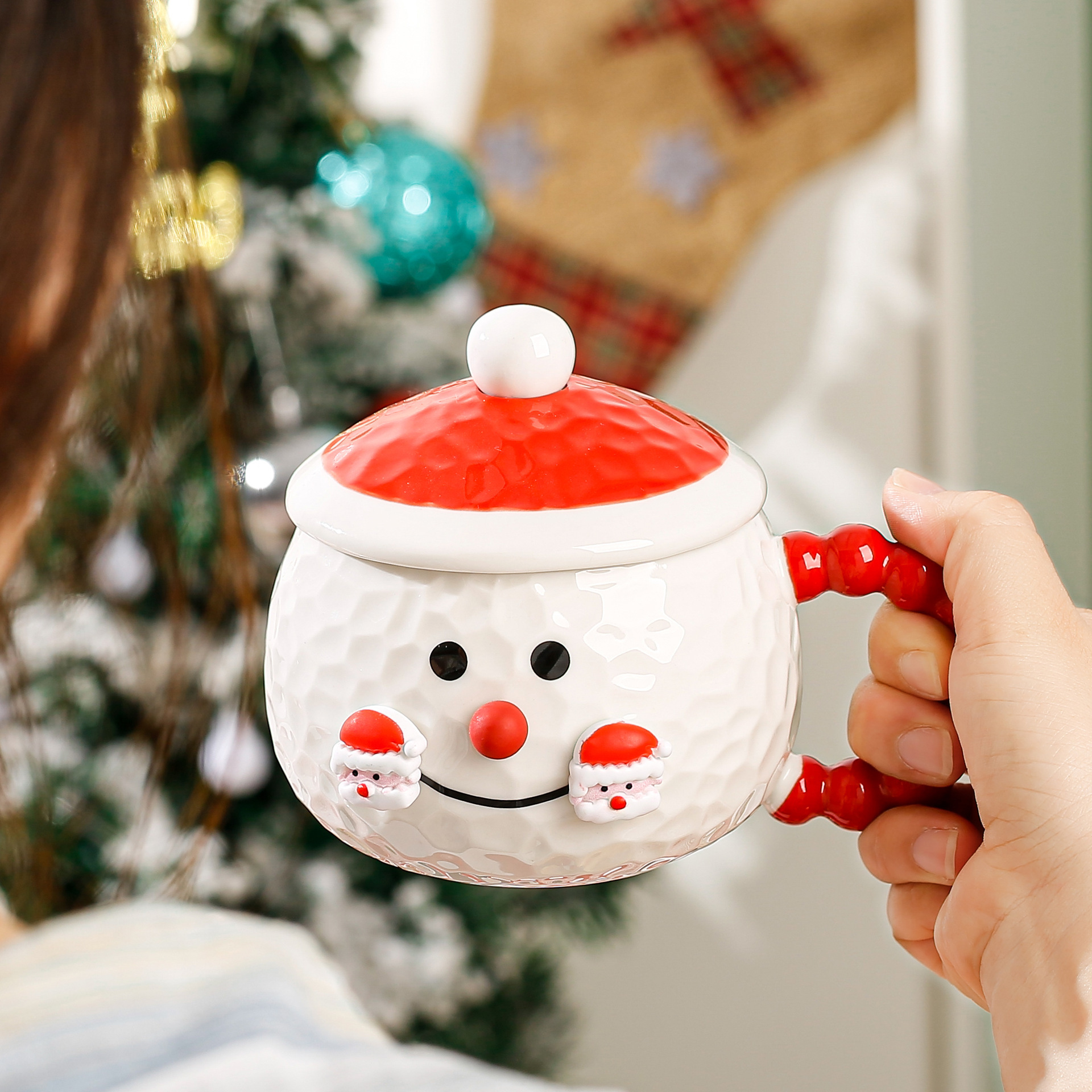 Taza de muñeco de nieve de regalo de Navidad creativa transfronteriza con tapa Taza de agua de cerámica para el hogar de oficina Taza de Navidad de alto valor
