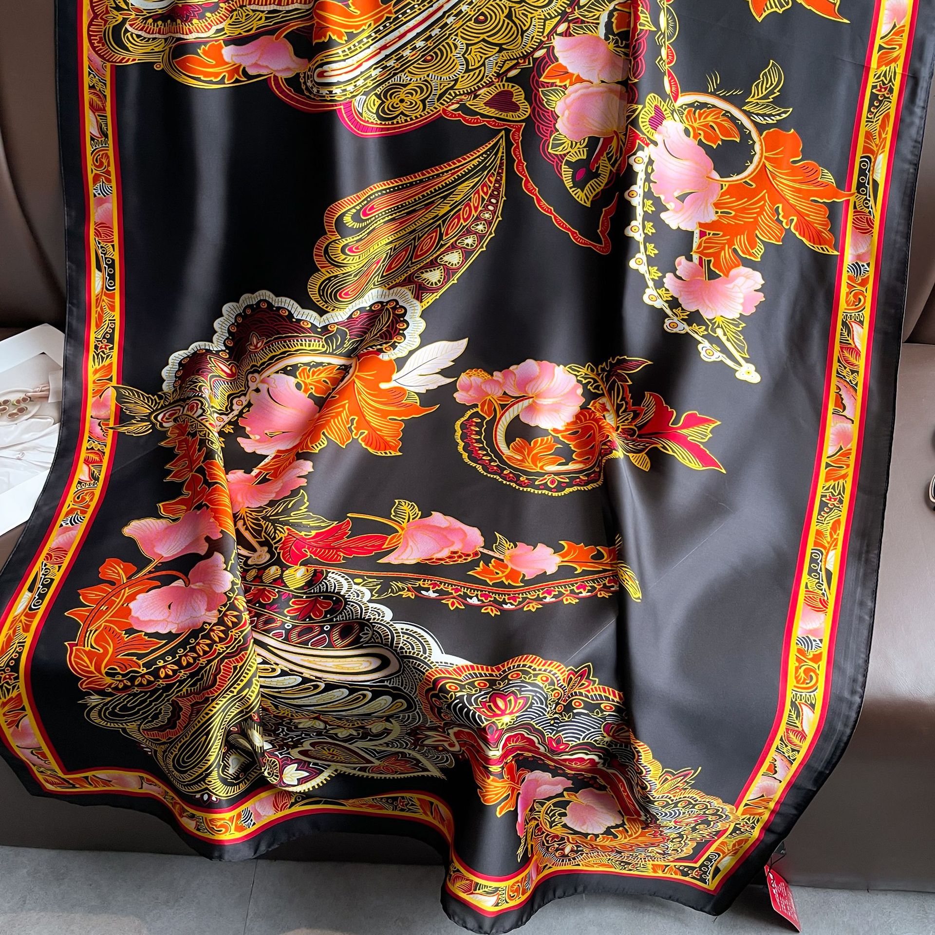 Foulard in seta da donna stile cinese scialle in raso primavera_voghion.com