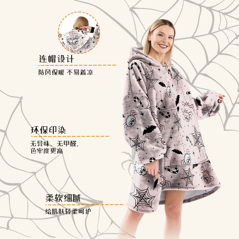 Halloween gran franela pareja ropa casera casual pijamas calentamiento europeo y americano encapuchado pijama perezoso