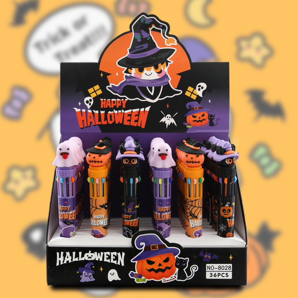halloween ten-color ballpoint pen cartoon pumpkin ghost theme holiday pen student journal material color pencil cross-border