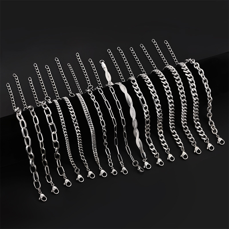 European and American Cross-Border High-End Stainless Steel Six-Sided Polished Cuban Chain Bracelet Hip-Hop Simple Men's Titanium Steel Bracelet Wholesale