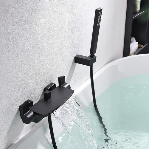 All-copper golden bathtub faucet hot and cold water simple wall-mounted mixing valve exposed shower shower waterfall faucet