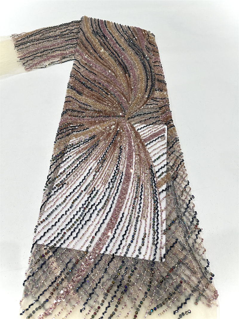 Tejido de malla de bordado de industria pesada bordado de tubo de perlas tridimensional vestido de boda cena tela de moda spot transfronterizo