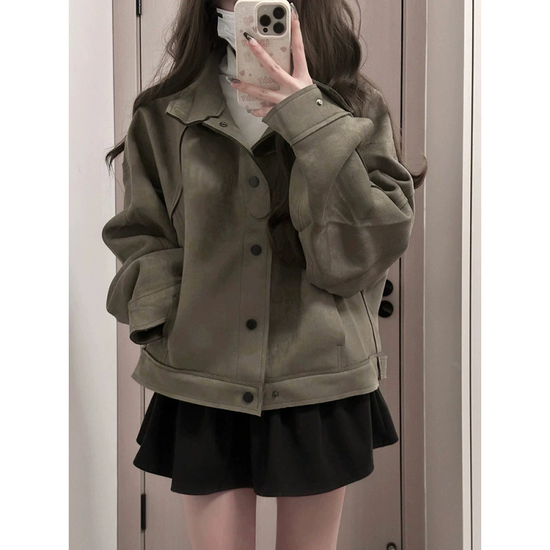 Американский ретро-пуховик из оленьей кожи и бархата для пар, однотонный, в национальном стиле, нишевый, женский, весна 2025, новая повседневная верхняя одежда