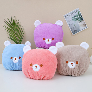 Custom Cute Bear Princess Shower Cap Children's Baby Cartoon Coral Fleece Dry Hair Cap Women's Long Hair Towel