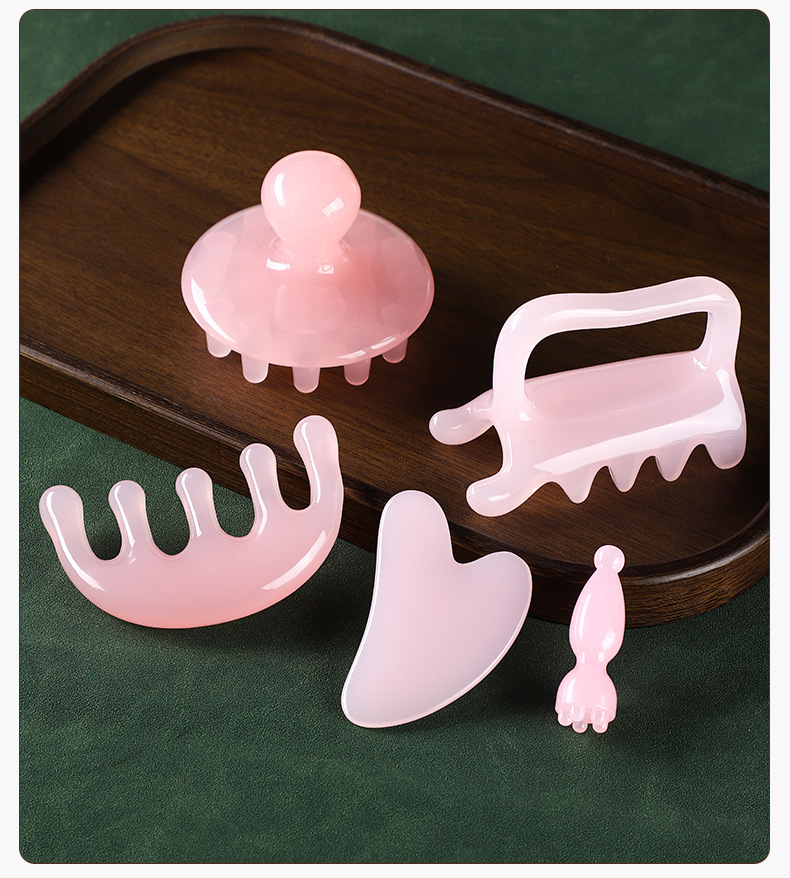 Resin Gua Sha Massage Tool Set 5 Piece Facial Scraping Board and Guasha Stick for Body Care preparation