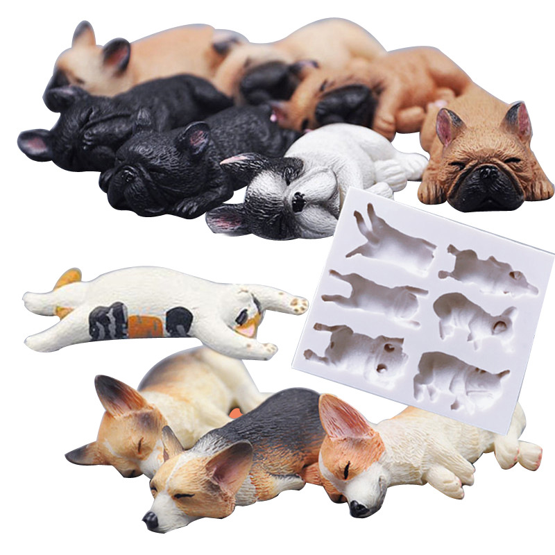 Molde de silicona Perro Año Nuevo Año para dormir perro pequeño y mediano fondant molde de silicona molde epoxi molde de chocolate de ritmo seco