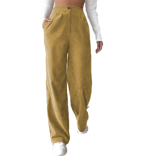 2023 Amazon Autumn New Women's High Waist Casual Pants European and American Solid Color Corduroy Loose Straight Pants Women