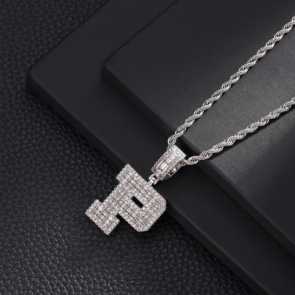 Hip-Hop Vintage Style Letter 304 Stainless Steel Copper Men's Pendant Necklace J 20Inch Hemp Flowers Chain Silver display picture 18