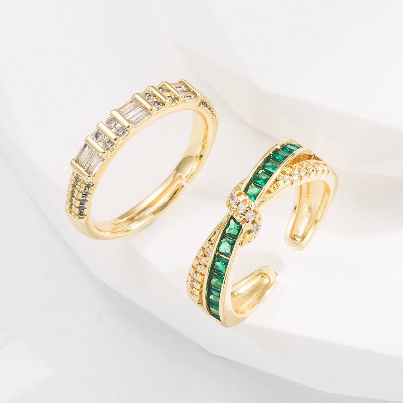 Retro Geometric Copper Open Ring Zircon Copper Rings