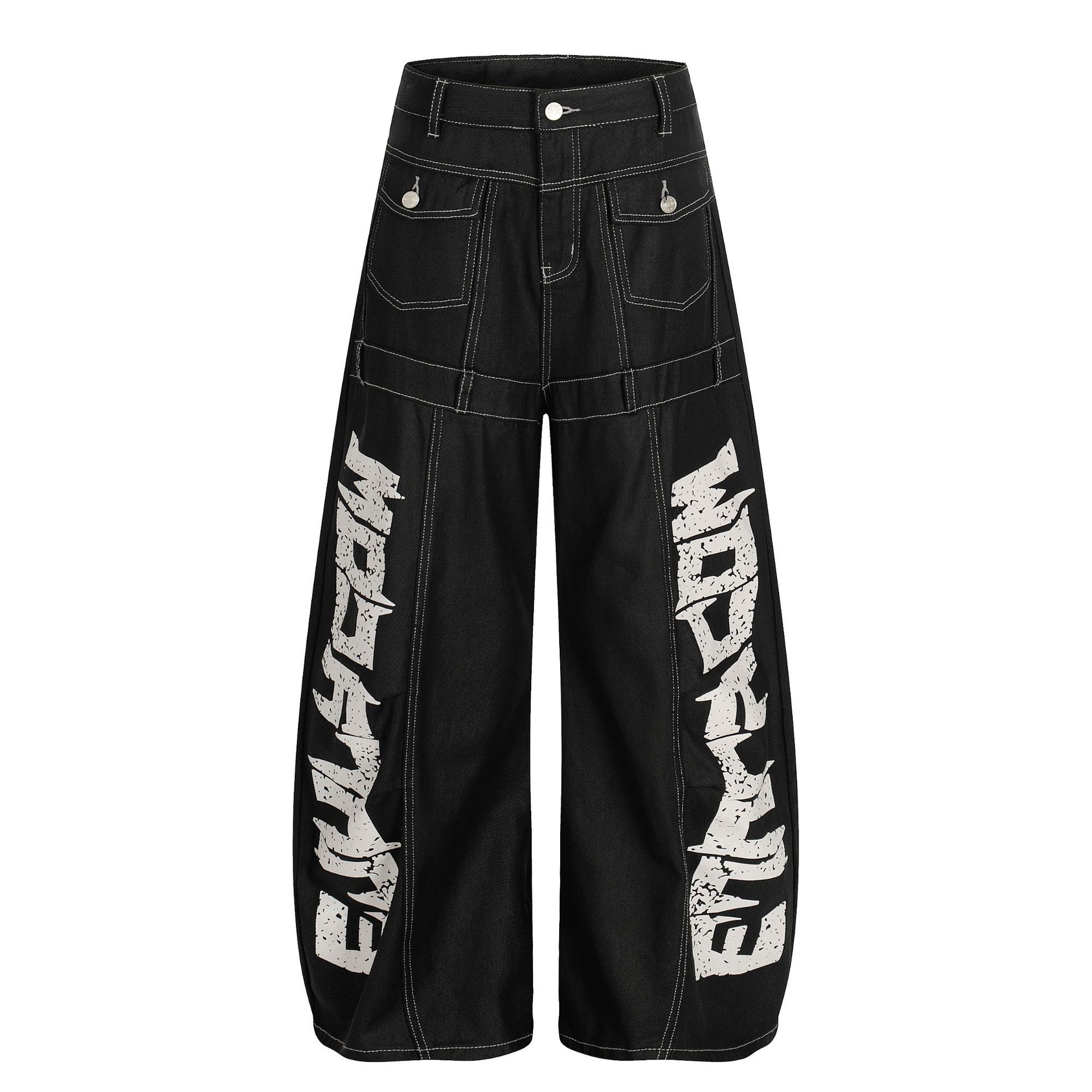 Men's Retro High Street Distressed Print Loose Fit Denim Jeans Vintage Washed Straight Leg Comfortable Cotton Blend Casual Pants_mkmklike.com