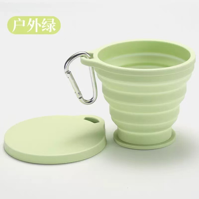 新款硅胶折叠杯子便携式户外旅行环保杯水杯带盖伸缩带挂钩|undefined